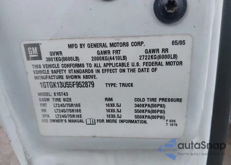 2005 GMC Sierra 1500Hd Slt from USA, damaged, VIN 1GTGK13U55F952879